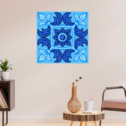 Blue Floral Pattern Poster