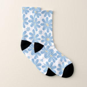 Blue Floral Pattern - Printed Socks