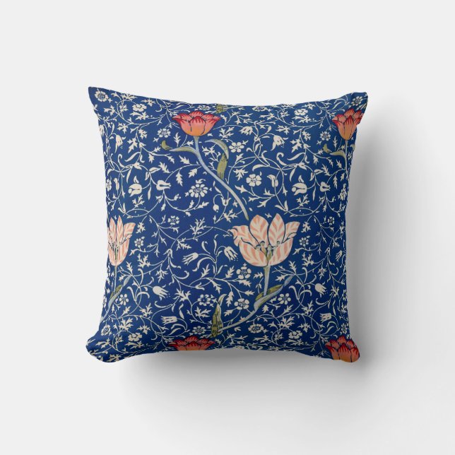 Blue floral pattern printed  throw pillow (Front)