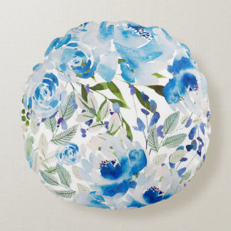 Blue floral pattern round pillow