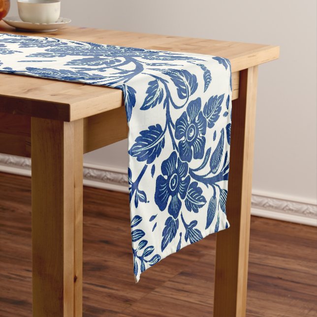 Blue Floral Pattern Short Table Runner (In Situ)