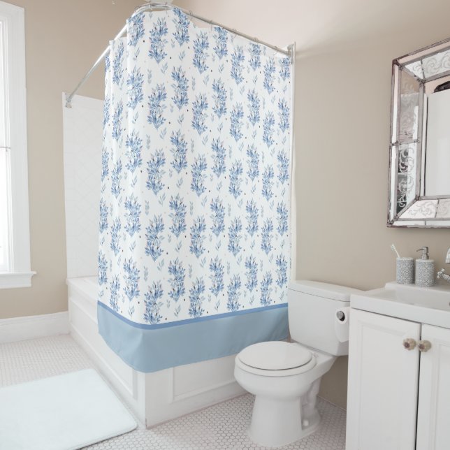 Blue Floral Pattern Shower Curtain (In Situ)