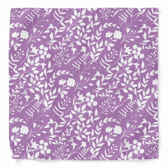 Blue Floral pattern ST02x4 White L purple BG Bandana (Front)