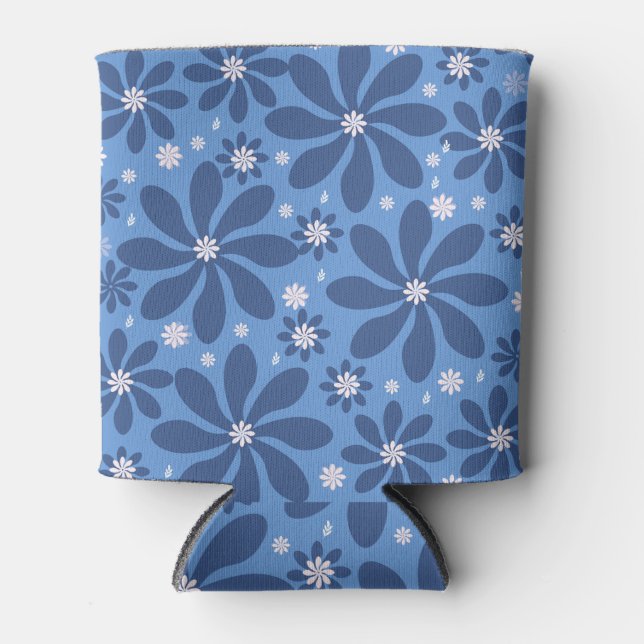 Blue Floral Pattern – Stylish  Acces Can Cooler (Front)
