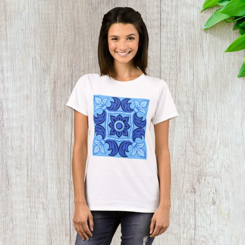 Blue Floral Pattern T_Shirt