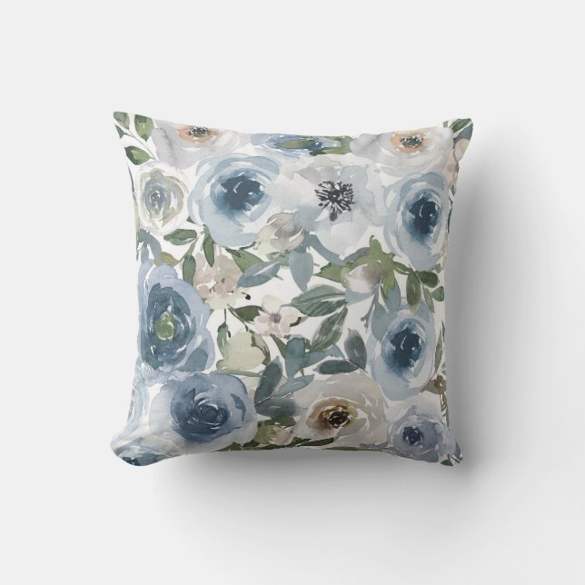 Blue floral pattern throw pillow (Front)