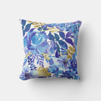 Blue floral pattern throw pillow
