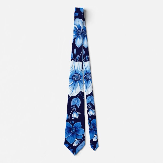 blue floral pattern tie (Front)