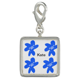 Blue floral pattern watercolor add name text charm