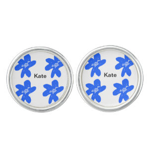 Blue floral pattern watercolor add name text cufflinks