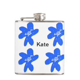 Blue floral pattern watercolor add name text flask