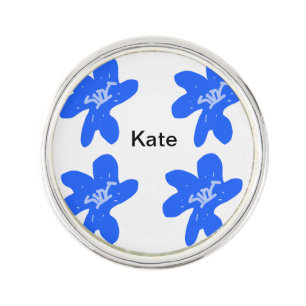 Blue floral pattern watercolor add name text lapel pin