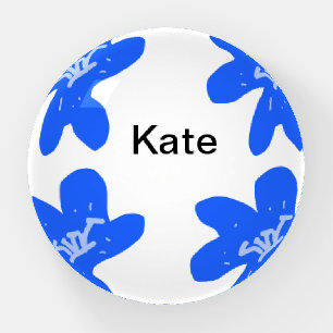 Blue floral pattern watercolor add name text paperweight