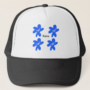 Blue floral pattern watercolor add name text trucker hat