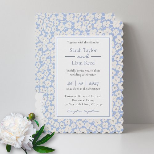 Blue Floral Pattern Wedding RSVP  Invitation