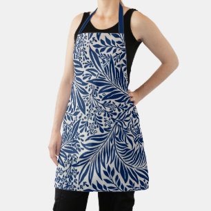 blue floral pattern with diverse leaves & blossoms apron