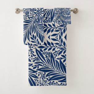 blue floral pattern with diverse leaves & blossoms bath towel set