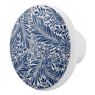 blue floral pattern with diverse leaves & blossoms ceramic knob