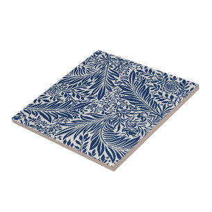 blue floral pattern with diverse leaves & blossoms ceramic tile