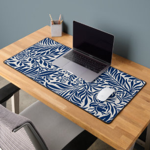 blue floral pattern with diverse leaves & blossoms desk mat