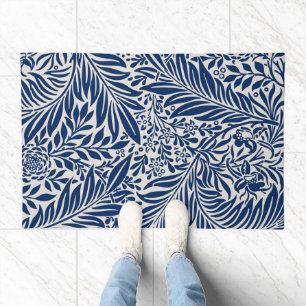blue floral pattern with diverse leaves & blossoms doormat