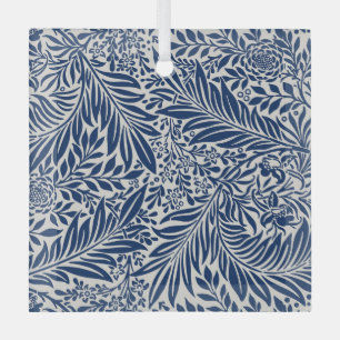 blue floral pattern with diverse leaves & blossoms glass ornament