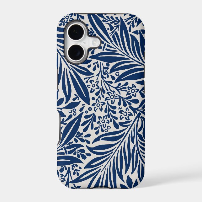 blue floral pattern with diverse leaves & blossoms iPhone case (Back)