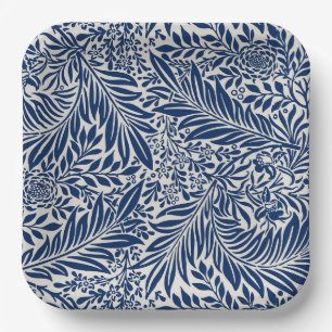 blue floral pattern with diverse leaves & blossoms paper plates