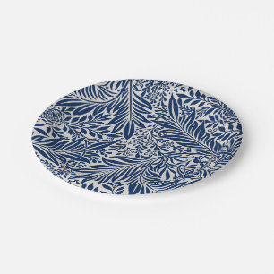 blue floral pattern with diverse leaves & blossoms paper plates