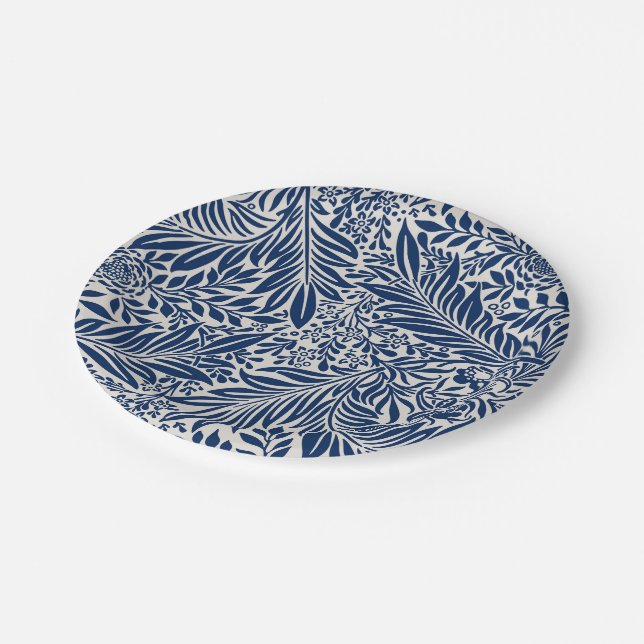 blue floral pattern with diverse leaves & blossoms paper plates (Angled)