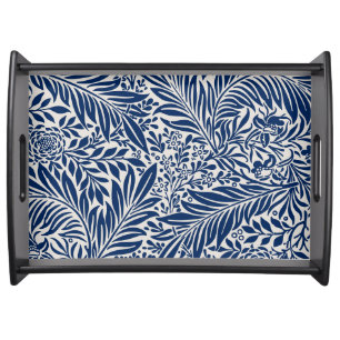 blue floral pattern with diverse leaves & blossoms serving tray