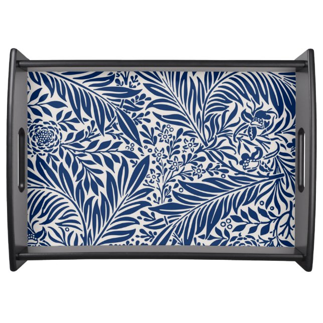 blue floral pattern with diverse leaves & blossoms serving tray (Front)