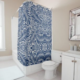 blue floral pattern with diverse leaves & blossoms shower curtain