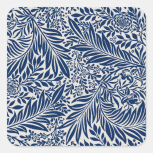 blue floral pattern with diverse leaves & blossoms square sticker