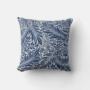 blue floral pattern with diverse leaves & blossoms throw pillow