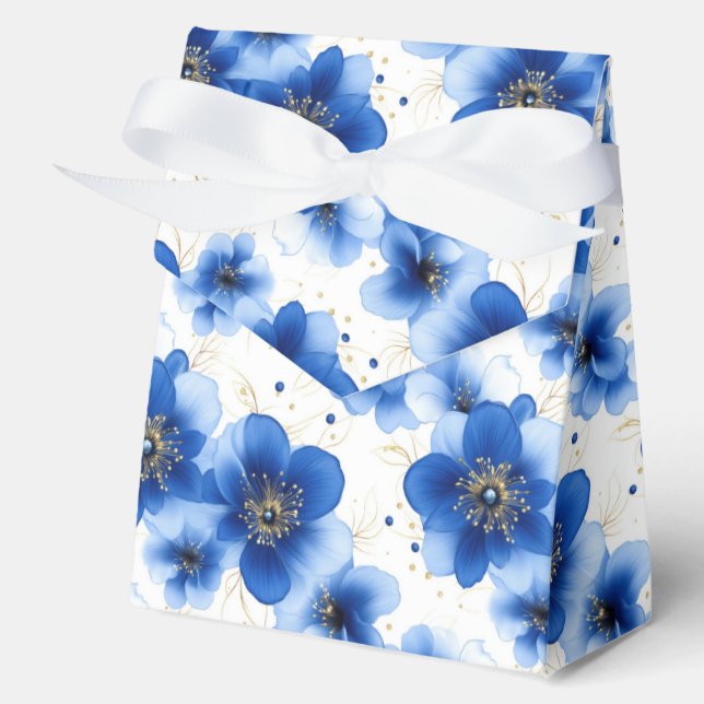 Blue Floral Pattern with Gold Accents Favor Boxes (Front)