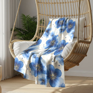 Blue Floral Pattern with Gold Accents Fleece Blanket