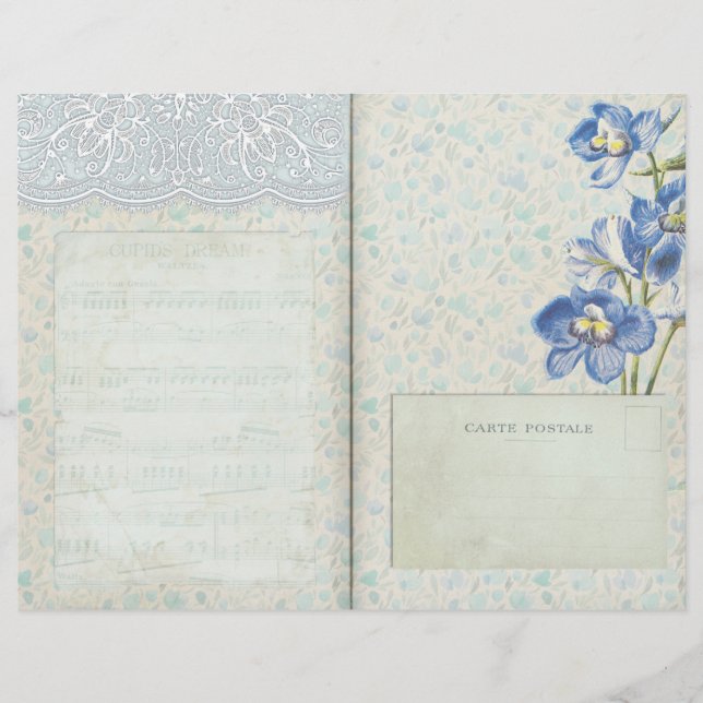 Blue Floral Patterned & Lace Journal Page (Front)