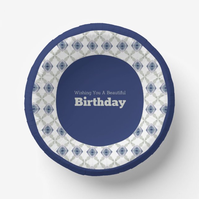 Blue Floral Patterned Paper Bowl (Front)