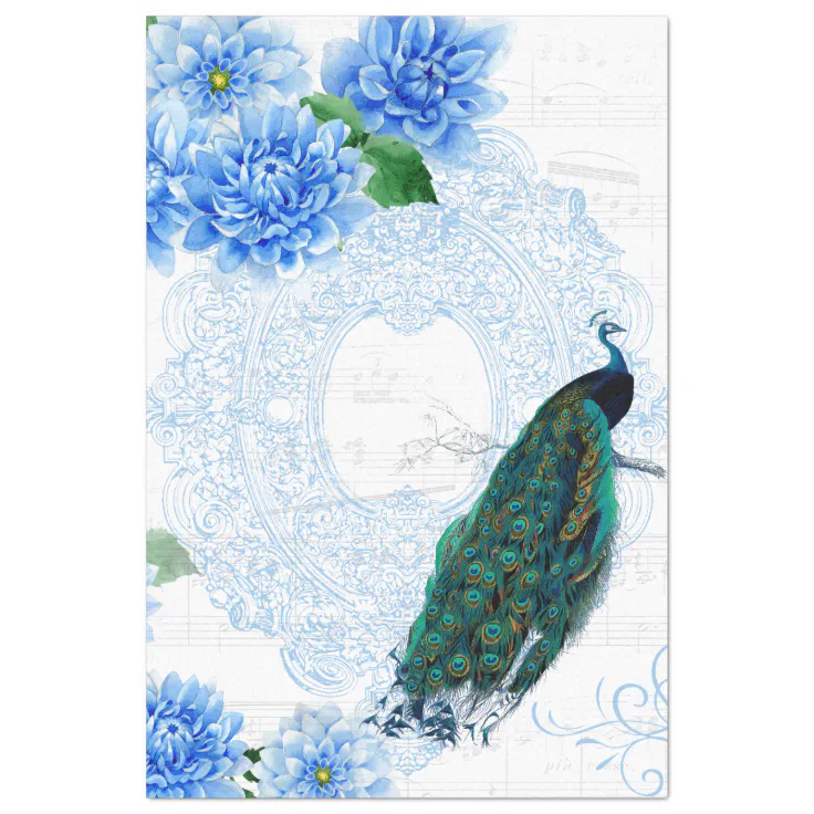 Blue Floral Peacock Tissue Paper Zazzle 7510