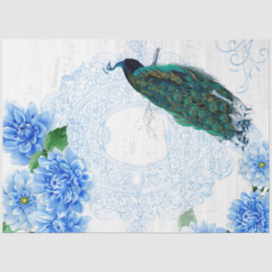 Blue Floral Peacock Tissue Paper