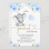 Blue Floral Peanut Elephant Baby Shower Invitation (Front/Back)