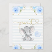 Blue Floral Peanut Elephant Baby Shower Invitation (Back)