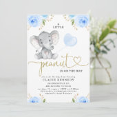Blue Floral Peanut Elephant Baby Shower Invitation (Standing Front)