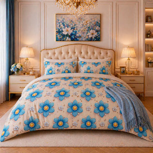 🌼 Blue Floral Pearl Elegant Room Decor Gift Duvet Cover