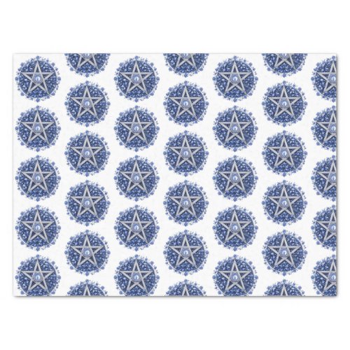 Blue Floral Pentagram Witch White Halloween Tissue Paper