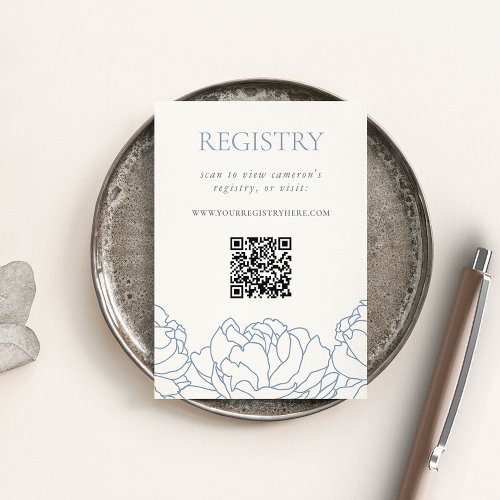 Blue Floral Peony Bridal Shower Registry QR Enclosure Card