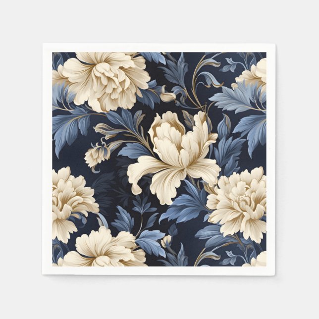 Blue Floral Peony Napkins (Front)