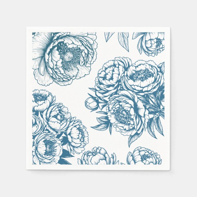 Blue Floral Peony Napkins (Front)