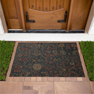 Blue Floral Persian Carpet Welcome Mat
